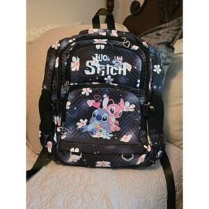 Black Lilo & Stitch Pattern Backpack Trendy Bookbag For School, NEW